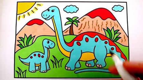 三角龙儿童画 三角龙绘画 远古的恐龙绘画 恐龙世界儿童画