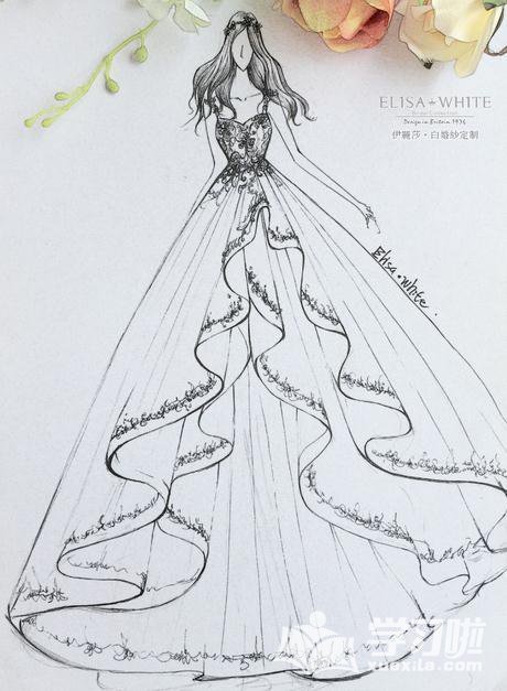 手绘婚纱礼服设计图 婚纱礼服设计图手稿 手绘婚纱设计图稿 婚纱铅笔