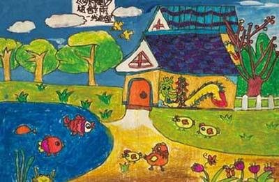 儿童画 家乡风景 的画
