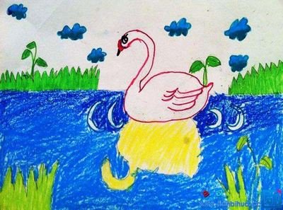 大白鹅儿童画,漂亮的大白鹅儿童绘画作品_可可