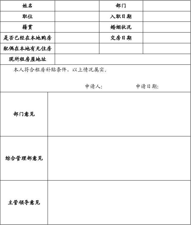 个人租房补贴申请书