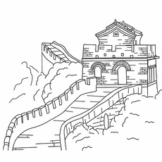 黑白 线描 长城 风景 PNG素材长城简笔画