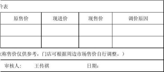 调价单范本