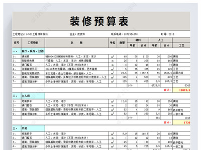装修公司家装预算表