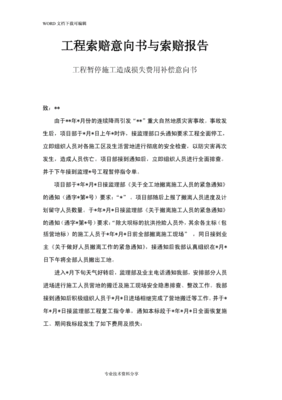 工程停工索赔报告范本