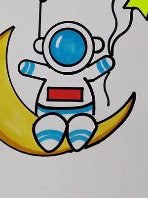宇航员简笔画彩色儿童画 