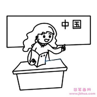 幼儿教师节简笔画图片:上课中的语文老师