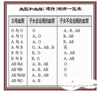 亲子鉴定血型表