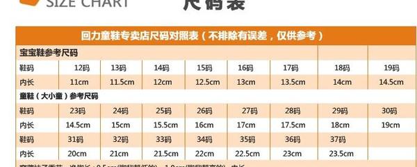 小宝宝鞋码尺寸对照表