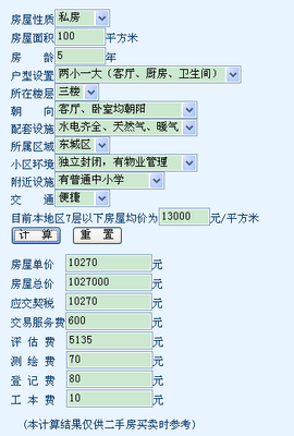 二手房价格评估计算器