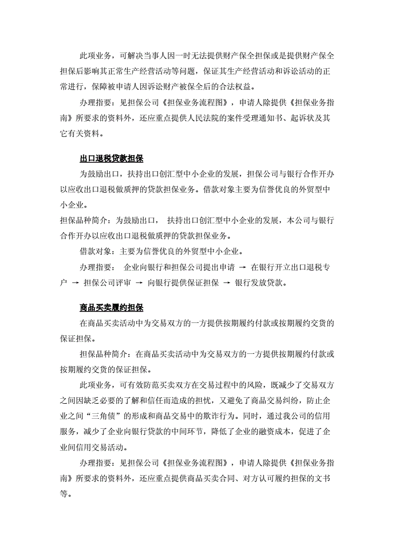 担保公司业务分类