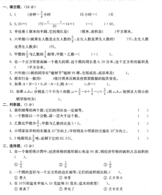 2020-2021学年六年级数学上册期末测试卷