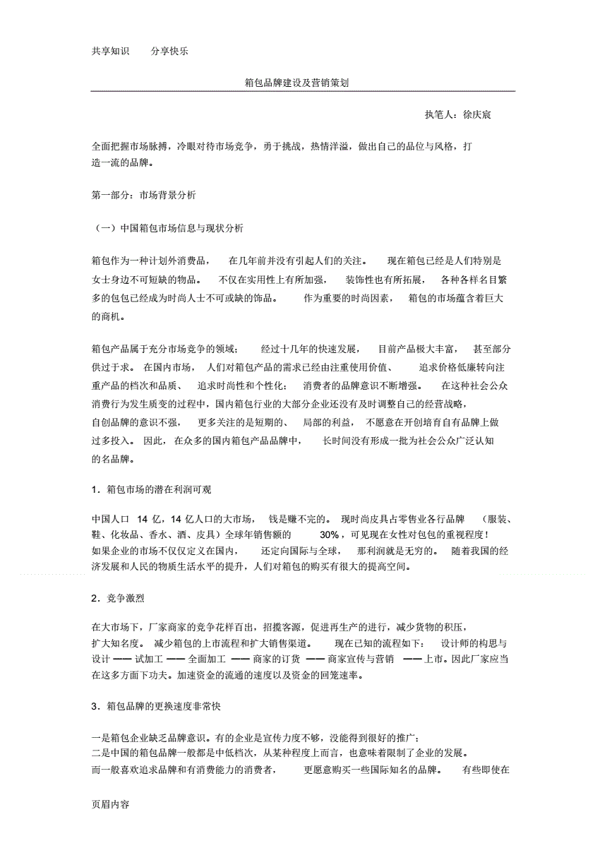 箱包品牌策划案例范文