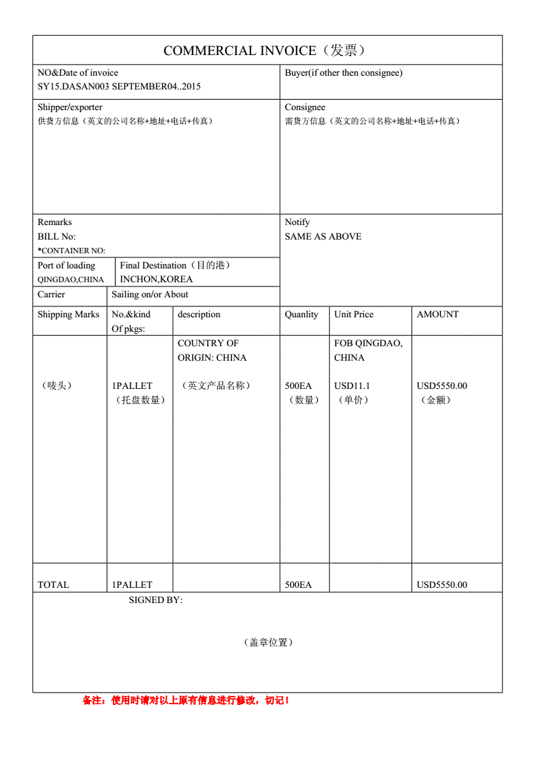 放箱单英文 S O