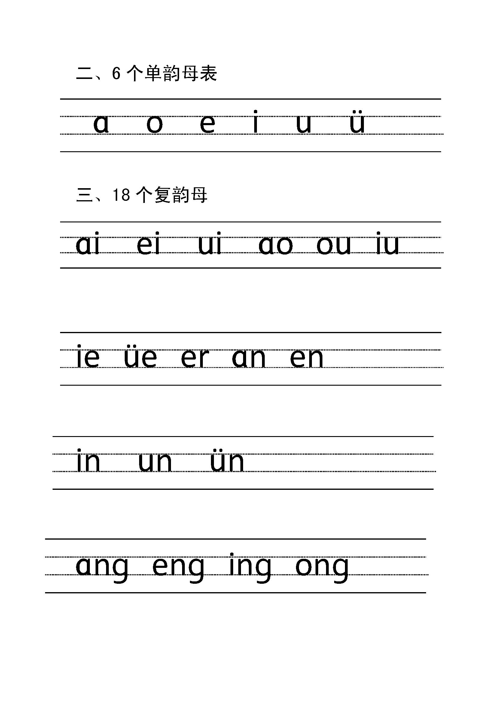 拼音e的四线三格写法